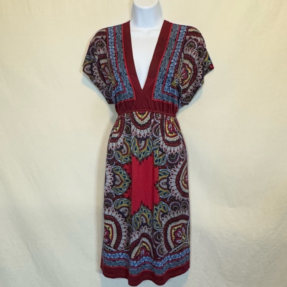 H-64 Bailey Blue Red & Blue Short Sleeve Pullover Summer MIDI Dress Size S